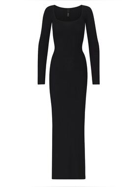 SKIMS Soft Lounge Black Long Sleeve Dress onyx small like new maxi